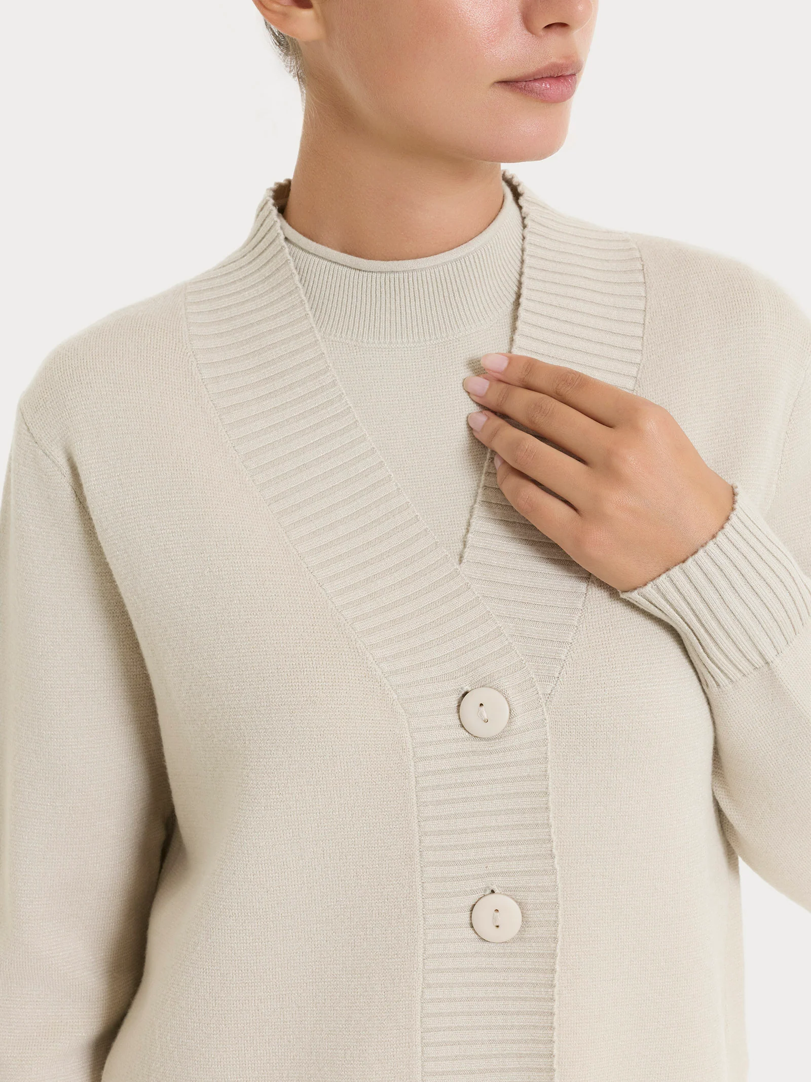 Cardigan asimmetrico con bottoni in Super Soft - Champignon - Image 3